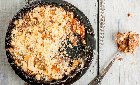 Peach Apple Crisp in a baking dish