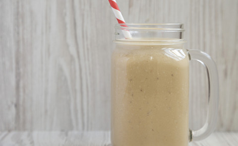 Peanut Butter Banana Breakfast Shake in a glass
