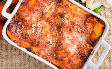 Short Cut Lasagna in a baking dish
