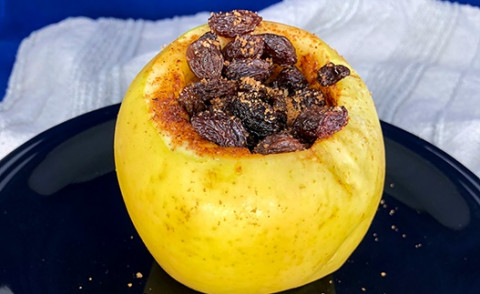 Festive Microwave Baked Apple on a plate