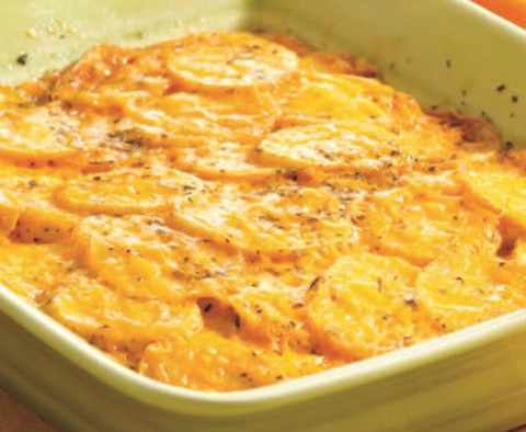 Quick and Easy Potato Casserole in a baking dish