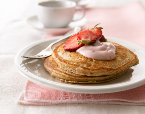 Whole Grain Strawberry Pancakes on a plate