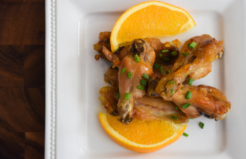 Orange Glazed Skinless Chicken Wings on a plate