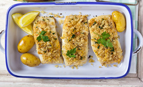 Oven Fried Fish in a dish
