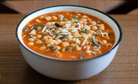 Macaroni Chick-Pea Soup in a bowl