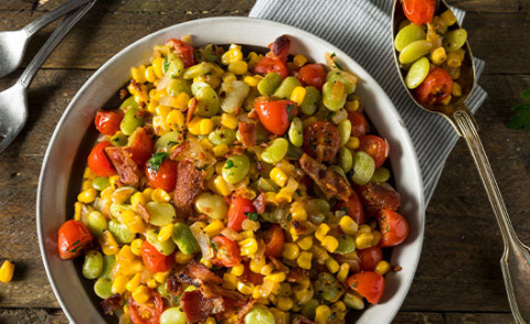 Savory and Spicy Ground Beef & Succotash in a bowl
