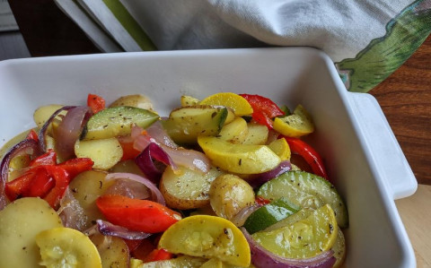 Seasoned Roasted Vegetables in a serving dish