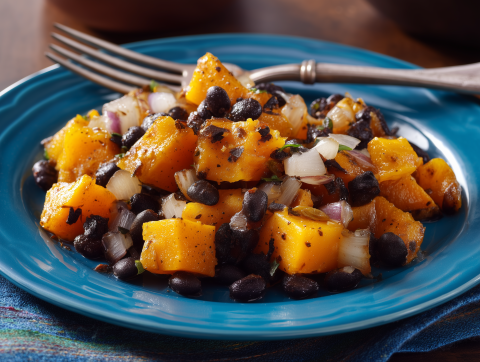 Image of Butternut Squash with Black Beans recipe on a plate.