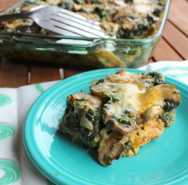 Image of Spinach and Mushroom Enchilada Casserole Recipe on a plate.
