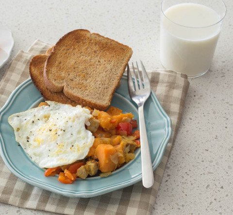 Sweet Potato Hash with Egg on a plate