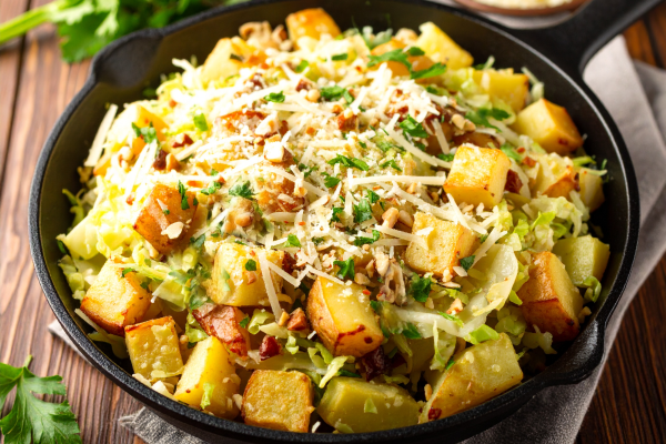 Image of Stove Top Potato and Cabbage Casserole Recipe in a skillet